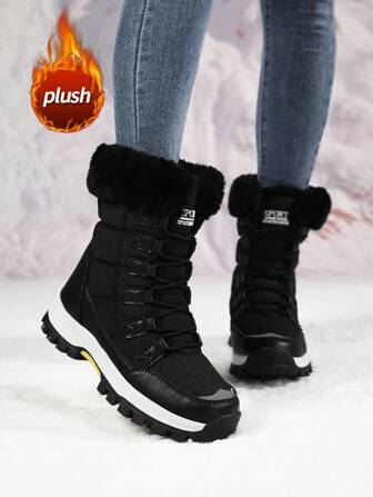 Women's Outdoor Sports Boots, Thermal Lined & Thick Bottom, Anti-Slip, Platform, Lace-Up Snow Boots, Fashionable, Niche Women Platform Leather Boots
