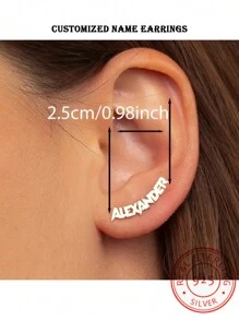 Ein Paar 925 Sterling Silber Individuell Personalisierte Y2K Hip-Hop Stil Namens Ohrringe, neutraler Straßen-Mode Stil Schmuckzubehör, geeignet für verschiedene Anlässe wie Bankette, Partys, Musikfestivals, Alltagsschulen usw. Einzigartiges und bedeutungsvolles Geschenk, Glow & Grace