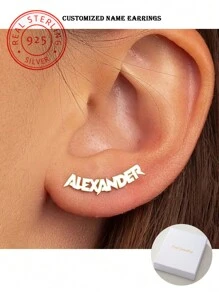 Ein Paar 925 Sterling Silber Individuell Personalisierte Y2K Hip-Hop Stil Namens Ohrringe, neutraler Straßen-Mode Stil Schmuckzubehör, geeignet für verschiedene Anlässe wie Bankette, Partys, Musikfestivals, Alltagsschulen usw. Einzigartiges und bedeutungsvolles Geschenk, Glow & Grace