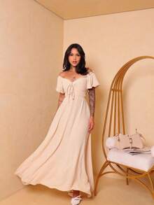 Pink Long Dress With Tie Back - 米色 - 查看 3