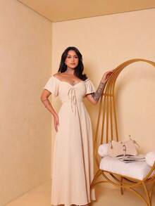 Pink Long Dress With Tie Back - 米色 - 查看 4