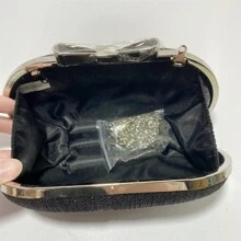 Small Glitter Clutches Party Bag With Bow Closure For Wedding - 黑色 - 查看 3