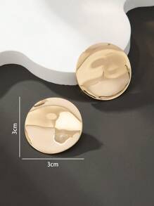 1 Đôi bông tai đinh tán hình tròn bất đối xứng tối giản bằng kim loại, kiểu dáng dự tiệc - Vàng - Xem 5