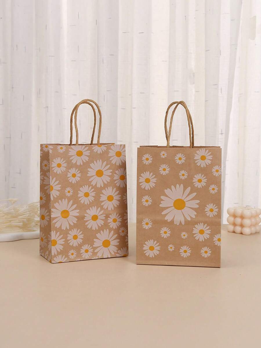 6/10 chiếc Túi quà Daisy, Túi đựng quà tặng tiệc Túi giấy Kraft in, Túi đựng bánh mì nướng Túi đựng đồ mang đi Túi mua sắm - Nhiều màu - Xem 1