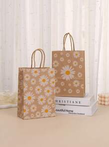 6/10 chiếc Túi quà Daisy, Túi đựng quà tặng tiệc Túi giấy Kraft in, Túi đựng bánh mì nướng Túi đựng đồ mang đi Túi mua sắm - Nhiều màu - Xem 2