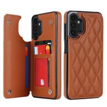 AWQUER 钱包手机壳适用于 16 15 14 Plus 13 12 11 Pro Max 8 7 Plus SE 5G 2020 2022 带信用卡插槽支架，PU 皮革手机壳适用于 Galaxy S24 S23 S22 S21 S20 FE Note 20 Ultra 10 Plus A55 A35 A25 A15 A54 A14 A73 A53 A13 A72 A52 A22 A12 A71 A51 A70 A50 S 4G 5G 支架防震带 RFID 屏蔽手机袋保护套 - 棕色 - 查看 64