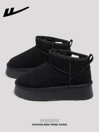  WARRIOR 1 双女式保暖厚雪地靴，2025 秋冬新品，筒形设计，厚底，时尚短筒靴，一脚蹬，户外冬鞋