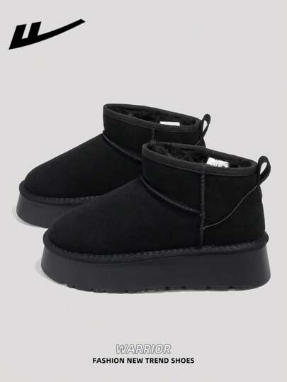 WARRIOR WARRIOR 1 Pereche Cizme de Zăpadă Groase și Calde pentru Femei, Noutate Toamna/Iarna 2025, Design Tubular, Talpă Groasă, Cizme Tubulare Scurte la Modă, Slip-On, Pantofi de Iarnă pentru Exterior