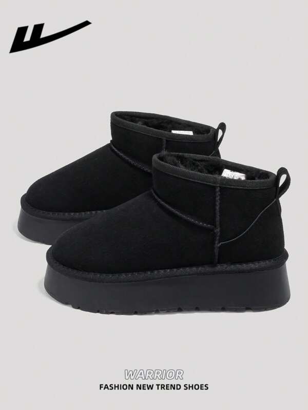 WARRIOR WARRIOR 1 Pereche Cizme de Zăpadă Groase și Calde pentru Femei, Noutate Toamna/Iarna 2025, Design Tubular, Talpă Groasă, Cizme Tubulare Scurte la Modă, Slip-On, Pantofi de Iarnă pentru Exterior