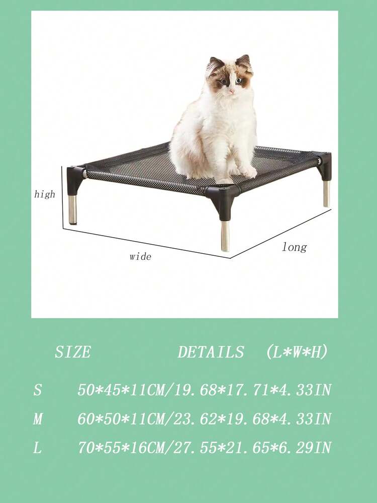 Cama elevada para mascotas, rectangular, impermeable, con marco de acero inoxidable, malla transpirable y anti-humedad, para perros y gatos - Negro - Añade 8