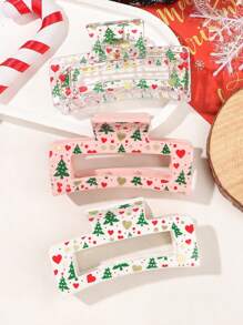 3pcs/Set Valentine's Day & Christmas Colorful Red & Green Reindeer, Christmas Tree, Heart Shaped Hair Clips, Party & Tea Gathering Hair Accessories Fashion Claw Clips Flower Hair Clip - Multicolor - View 2