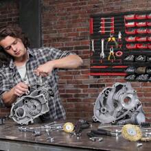 Holdfiturn 70Pcs Wall Mounted Storage Bins Backboard DIY Stackable Workshop Storage For Tools Hardwares Crafts 64 X 41cm Plastic Bin Panel Rack With Screws For Tool Shed Garage Workshop - 70pc Red+Black - View 3