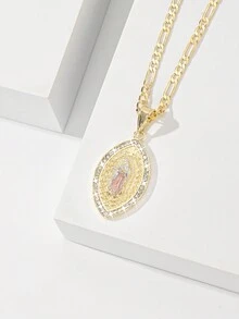 1 chiếc vòng cổ mặt dây chuyền Đức Mẹ Đồng Trinh bằng đồng mạ vàng 14K chạm khắc và sơn với Cubic Zirconia, phong cách Châu Âu thanh lịch, hộp quà tặng lời chúc tốt đẹp nhất, thích hợp cho mẹ, các cặp đôi, bạn bè, trang phục hàng ngày và ngày lễ - vàng vàng - Xem 5