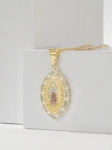 1 chiếc vòng cổ mặt dây chuyền Đức Mẹ Đồng Trinh bằng đồng mạ vàng 14K chạm khắc và sơn với Cubic Zirconia, phong cách Châu Âu thanh lịch, hộp quà tặng lời chúc tốt đẹp nhất, thích hợp cho mẹ, các cặp đôi, bạn bè, trang phục hàng ngày và ngày lễ - vàng vàng - Xem 4