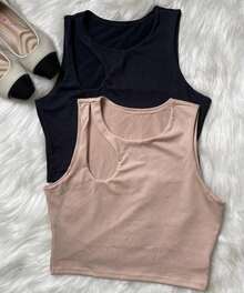 BIA KIT WITH 2 WOMEN'S CROPPED TOPS IN SUPLEX FABRIC WITH HOLE DETAIL ON THE SHOULDER, SUMMER - 黑色 - 查看 2