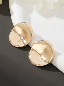 1 Đôi bông tai đinh tán hình tròn bất đối xứng tối giản bằng kim loại, kiểu dáng dự tiệc - Vàng - Xem 2