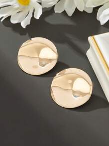 1 Đôi bông tai đinh tán hình tròn bất đối xứng tối giản bằng kim loại, kiểu dáng dự tiệc - Vàng - Xem 4