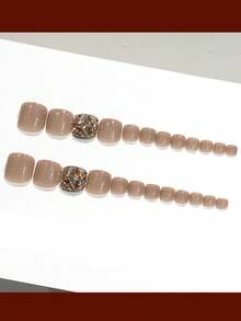 24 件假脚趾甲，1 件迷你锉刀方形闪光渐变色假脚趾甲，方形闪光渐变色假脚趾甲，12 种尺寸指甲用品，钻石咖啡色改变您的指甲，适合女性女孩 DIY - 彩色 - 查看 9