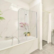 Jiubiaz Faltbare Duschtrennwand für die Badewanne, aus 6mm NANO Leicht zu reinigendem Glas, 2-teilig, faltbar, 100*140CM, Silber, Badezimmer Dekoration, Sommer, Schulbeginn