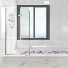 Jiubiaz Faltbare Duschtrennwand für die Badewanne, aus 6mm NANO Leicht zu reinigendem Glas, 2-teilig, faltbar, 100*140CM, Silber, Badezimmer Dekoration, Sommer, Schulbeginn