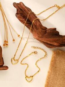 2 件套时尚镂空心形吊坠项链和手链套装，简约设计 - 愛心 - 查看 6