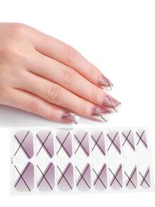 1 张 16 片美甲全覆盖贴纸渐变闪光猫眼粘性滑块 DIY 指甲油美甲贴纸贴花 - 彩色 - 查看 15