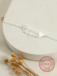 1pc Customized 925 Sterling Silver Couple's Double Name Love Bracelet, A Unique And Meaningful Gift, Also A Warm And Distinctive Accessory Jewelry - Silver - View 5
