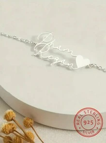 1pc Customized 925 Sterling Silver Couple's Double Name Love Bracelet, A Unique And Meaningful Gift, Also A Warm And Distinctive Accessory Jewelry - Silver - View 4