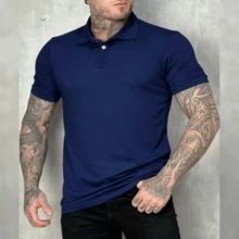 Men's Basic Plain Polo Shirt Premium Piquet Knit 4 Colors Available - Màu xanh hải quân - Xem 1