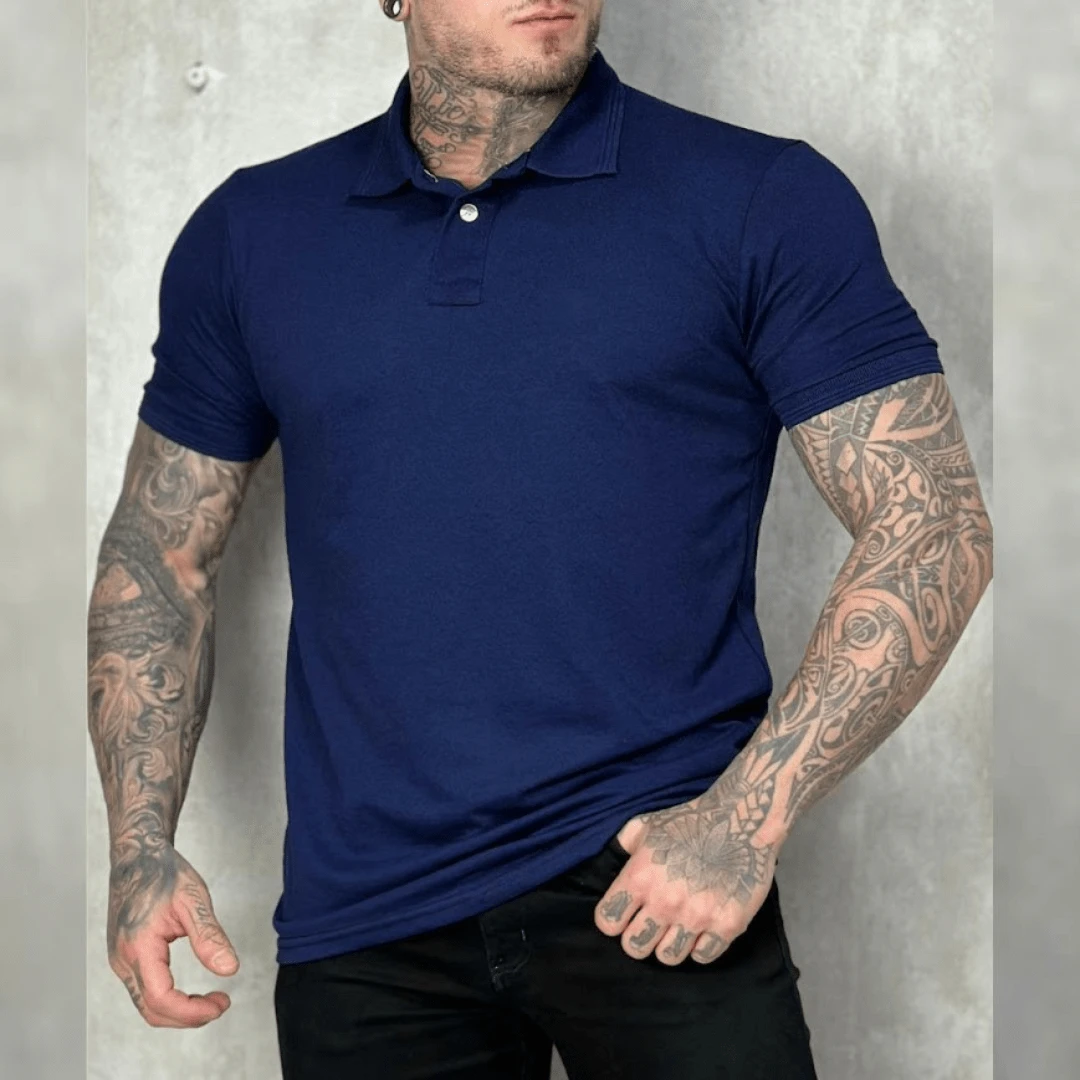Men's Basic Plain Polo Shirt Premium Piquet Knit 4 Colors Available - Màu xanh hải quân - Xem 1