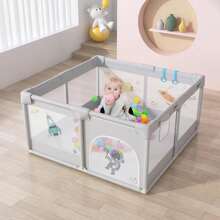 VA-Cerulean Baby Playpen, Children's Playpen With Door, Children's Playground, Gate, With 50 Balls, 4 Pull Rings And Carrying Bag (Gray, 127 * 127 * 68cm) - 程度 - 查看 3