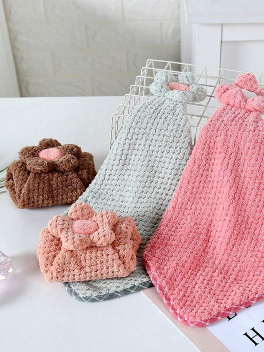 1 bucată prosop de spălat cu model floral de culoare aleatorie, prosop de mână drăguț flanelet absorbant apă pentru bucătărie, baie - Multicolor - Vizualizare 1