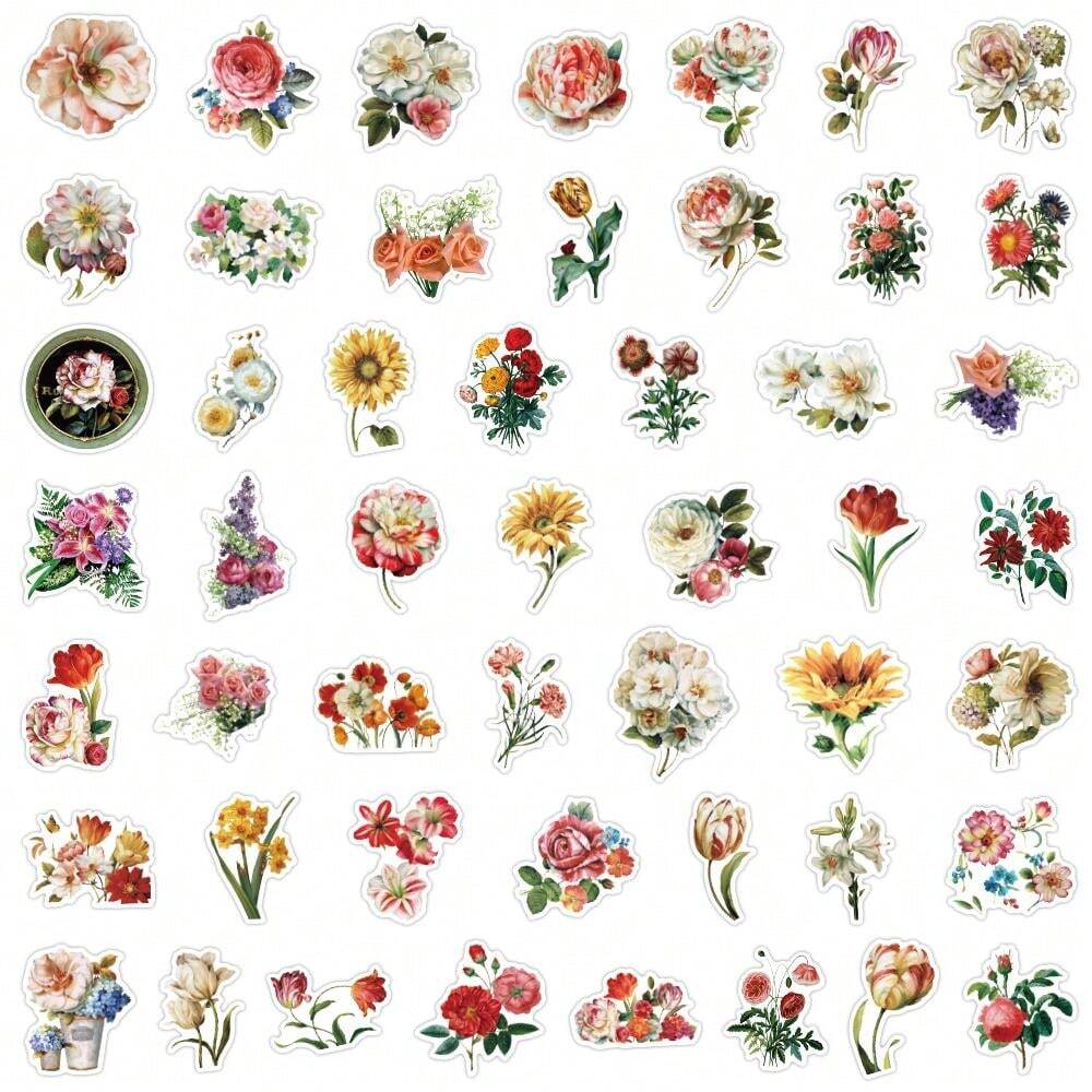 100PCS Retro Flowers Stickers Stickers Vinyl Stickers Scrapbook