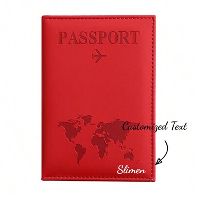 1pc Customized Name Travel Essentials,Popular Plain Skin Pu Passport Protective Cover, Passport Clip, Plane Ticket Clip, Passport