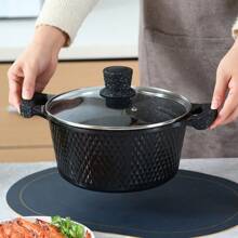家用不粘锅具套装，包括汤锅和煎锅，采用大理石涂层铝合金制成，适用于燃气灶海鲜煮 - 彩色 - 查看 12