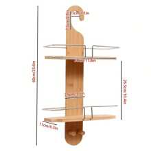 1pc Bamboo 2-Tier Hanging Shower Caddy, Natural Bamboo Material, Shower Head Holder Back To School