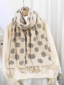 1 件女式仿羊绒花卉印花流苏长围巾 - 彩色 - 查看 11