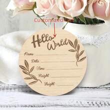 1 tấm thẻ/album ghi chép quá trình phát triển của bé bằng gỗ tùy chỉnh, đạo cụ chụp ảnh trẻ sơ sinh Hello World, miếng gỗ tự nhiên, kích thước: 10x10cm/3,94in hoặc 15x15cm/5,91in - màu gỗ - Xem 1