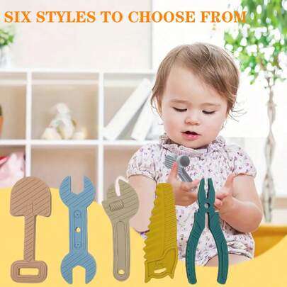 Bneseus 6pcs/8pcs Set Soft Silicone Teething Toys, Baby Toddler Silicone Toys Including Hammer, Wrench, Pliers, Fruit Shaped Teething Toys, Assorted Color Teething Toys Gift Set, Pretend Play Toy, Gift For Boys & Girls
