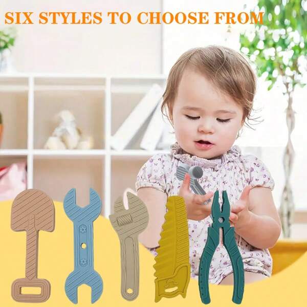Bneseus Set de 6 piezas/8 piezas de juguetes de dentición de silicona suave para bebés y niños pequeños, incluyendo martillo, llave, alicates, juguetes de dentición con forma de fruta, juego de juguetes de dentición de colores surtidos, juguetes de juego de roles, regalo para niños y niñas