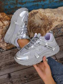 Poo Feeling Chunky Sneakers Women's Autumn Sports Shoes, Platform Sports Shoes, Breathable Platform Sneakers Mesh Platform Shoes Women's Sports Shoes Solid Color Casual Shoes Women's Platform Sports Shoes - Grey - View 7