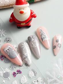 4 张闪光 5D 冬季圣诞指甲贴纸白银金色麋鹿企鹅猫铃铛雪花蝴蝶结灯球圣诞树条纹线 DIY 指甲装饰 - 彩色 - 查看 5