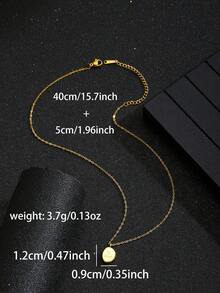 1 件时尚字母细节几何吊坠项链女孩简约锁骨链适合儿童日常装饰 - 金黃色 - 查看 4