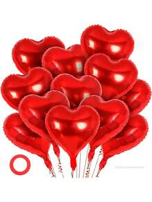 12 件 18 英寸心形铝箔气球套装，含 1 卷丝带，适用于生日派对、婚礼订婚派对、新娘送礼会、情人节装饰 - 彩色 - 查看 8