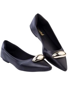 Sapatilha Feminina Bico Fino Preta Casual com Aplique Abs Lesma Tendencia - Preto - Visão 1