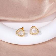 MOTHER OF PEARL HEART EARRINGS 18K GOLD PLATED WITH ZIRCONIA - 金色 - 查看 5