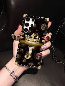1pc Crown Letter "J" Rectangle Brand Anti-Drop Stylish Phone Case, Compatible With Apple IPhone/ Galaxy/OPPO Reno/Narzo/Vivo/TECNO - Multicolor - View 9