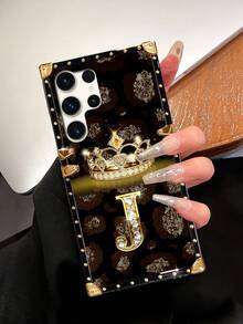 1pc Crown Letter "J" Rectangle Brand Anti-Drop Stylish Phone Case, Compatible With Apple IPhone/ Galaxy/OPPO Reno/Narzo/Vivo/TECNO - Multicolor - View 5