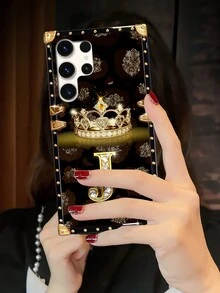 1pc Crown Letter "J" Rectangle Brand Anti-Drop Stylish Phone Case, Compatible With Apple IPhone/ Galaxy/OPPO Reno/Narzo/Vivo/TECNO - Multicolor - View 6