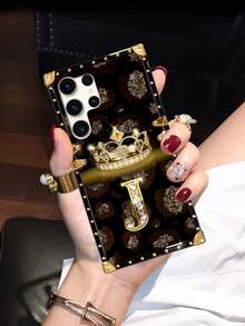 1pc Crown Letter "J" Rectangle Brand Anti-Drop Stylish Phone Case, Compatible With Apple IPhone/ Galaxy/OPPO Reno/Narzo/Vivo/TECNO - Multicolor - View 4